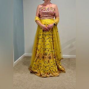 Heavy Yellow Beaded Lehenga - Papa Don’t Preach Style - 36 (Open Blouse Back)